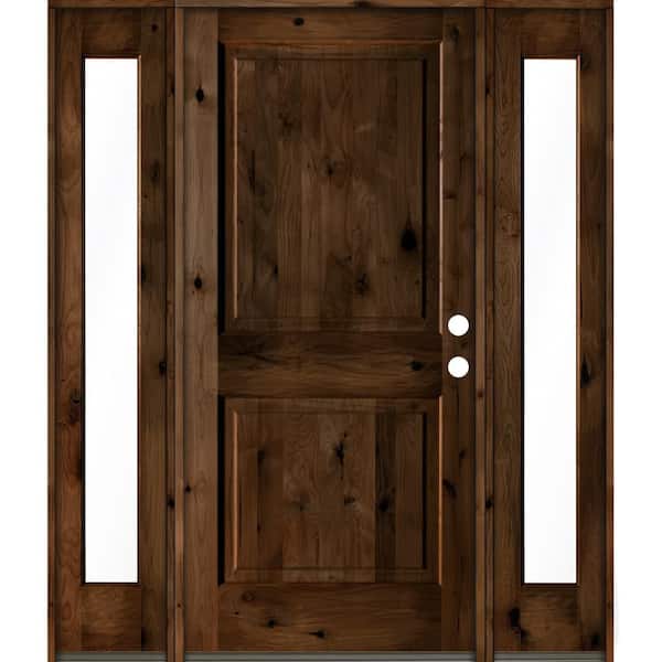 Krosswood Doors 64 in. x 80 in. Rustic Knotty Alder Sq Provincial Stained Wood Left Hand Single Prehung Front Door