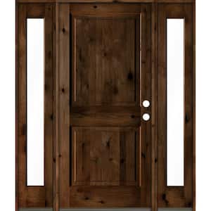 70 in. x 80 in. Knotty Alder Left-Hand/Inswing Clear Glass Provincial Stain Square Top Wood Prehung Front Door