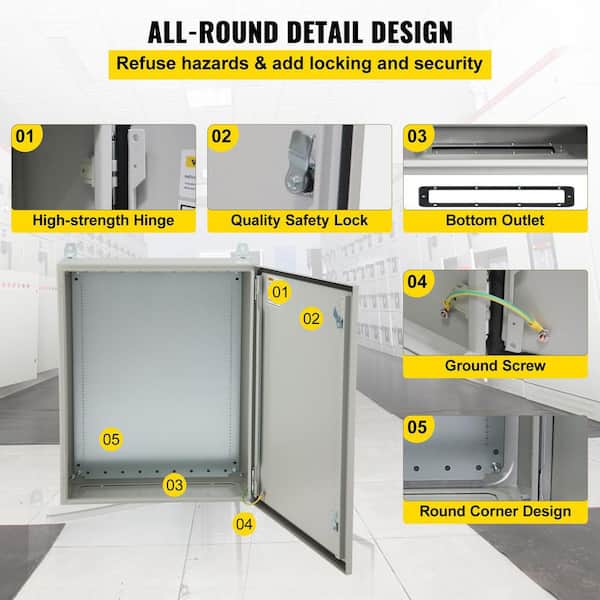VEVOR Electrical Enclosure 20 In. X 16 In. X 10 In. NEMA 4X Cabon Steel Outdoor Electrical Junction Box With Mounting Plate DQXJSTCFS50X40X25V0 - The Home Depot - View #5