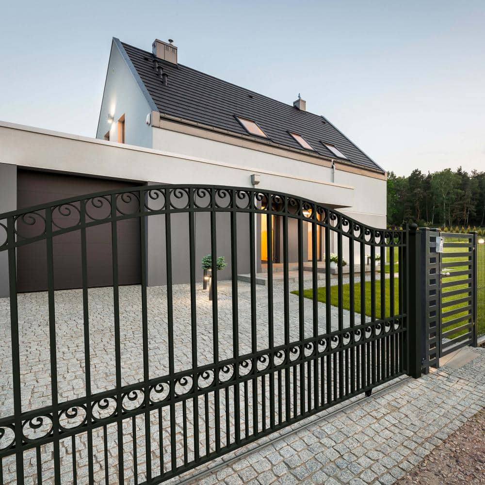 London Style 12' Black Steel Sliding Driveway Gate with Opener