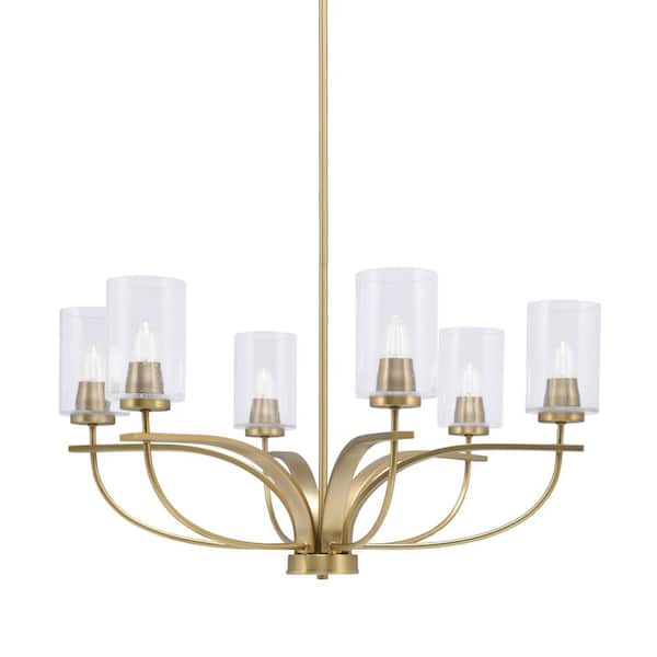 Unbranded Olympia 6 Light, Uplight, Chandelier, New Age Brass Finish, 4 in. Clear Bubble Glass