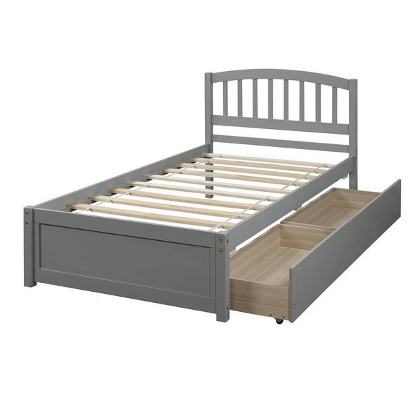 Drawers Wood Bed Frame With Headboard, Grey Wood Headboard Twin Size