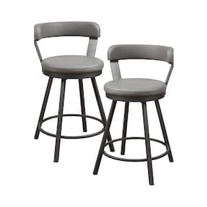 Avignon 25 in. Dark Gray Metal Swivel Counter Height Chair with Gray Faux Leather Seat (Set of 2)
