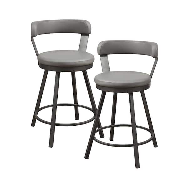 Lazzara Avignon 25 in. Dark Gray Metal Swivel Counter Height Chair with Gray Faux Leather Seat (Set of 2)