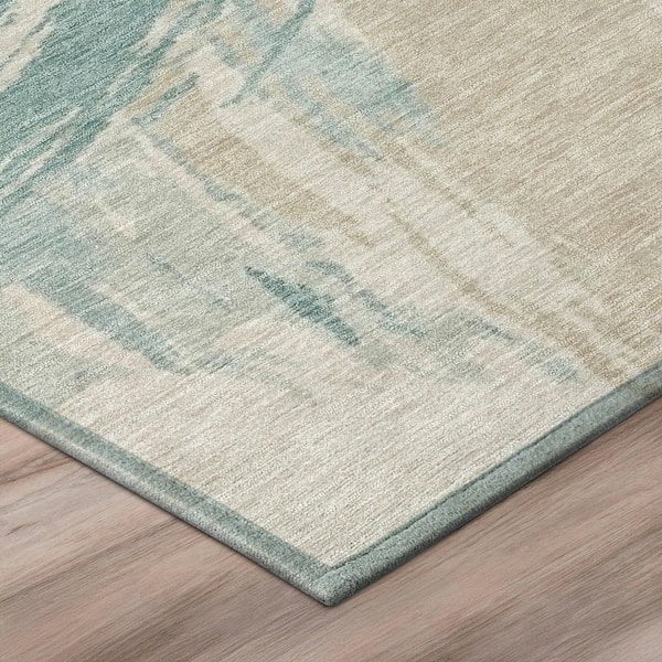 Chantille Machine Washable Indoor/Outdoor Abstract ACN2957 Turquoise 8 ft. x 8 ft. Round Rug