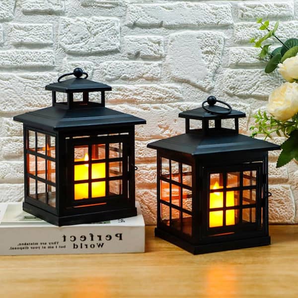 Unbranded 8 in. x 5.5 in. Black Metal Vintage Lantern without Candle (2-Pack)