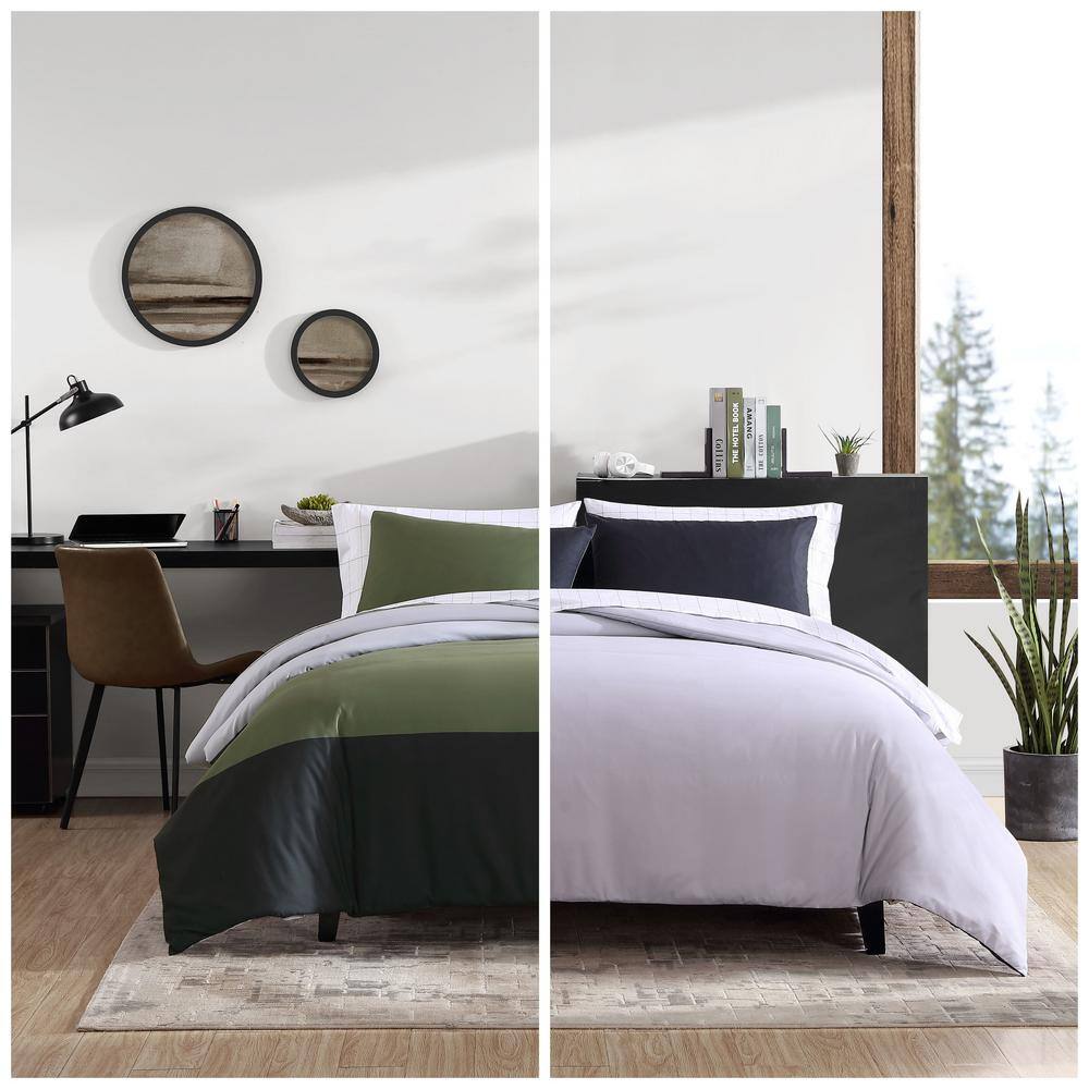 Skyline Green and Gray Reversible Microfiber Twin Duvet Set
