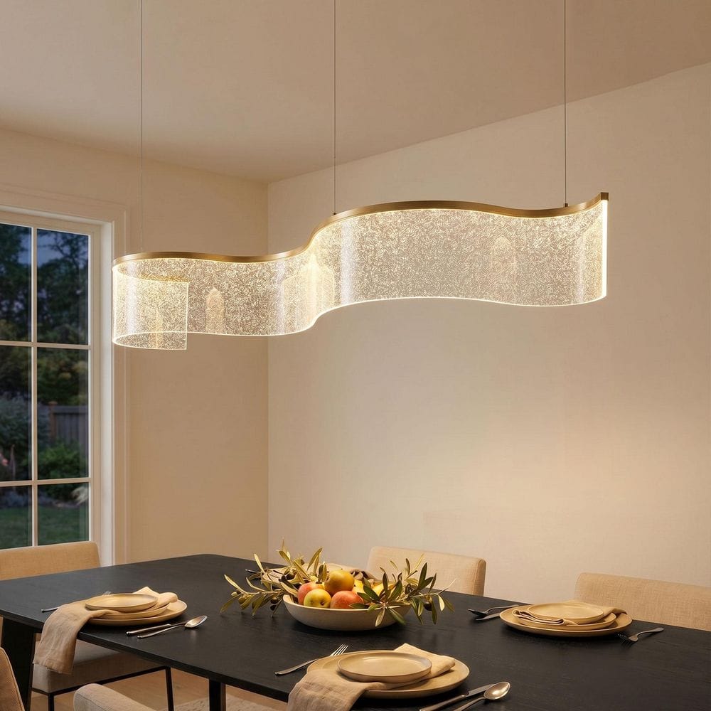 47.64 in. W 28-Watt 1-Light Dimmable Brass Wave-Shaped Integrated LED Chandelier with Starry Acrylic Shade price history on PriceWatchPro