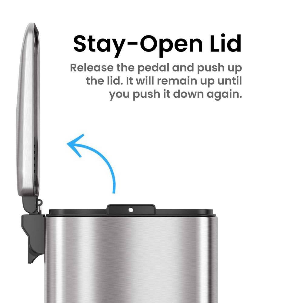 Slim Stainless Steel Fingerprint Resistant Trash Can with Flip Lid, 1.3 Gallon