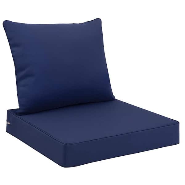 Angel Sar 24 in. x 24 in. Replacement Outdoor Sofa Cushion with Removable Cover and Back Cushion, Navy Blue