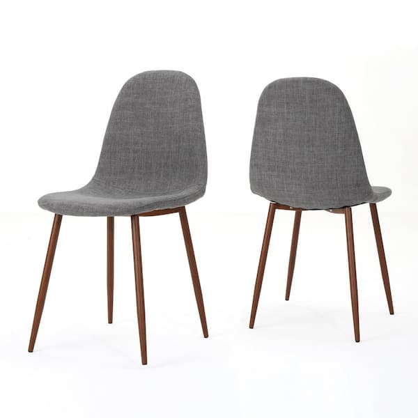 Abrielle Dark Grey and Natural Walnut Fabric Dining Chairs (Set of