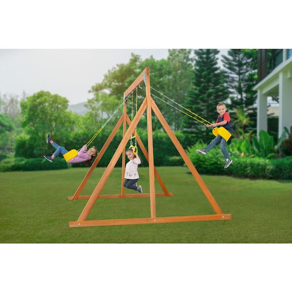 Creative Cedar Designs 3800-Y Trailside Complete Wood Swing Set with Yellow Playset Accessories - 3