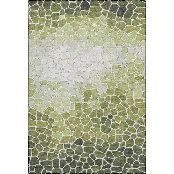Mayfield Premium Machine Washable Abstract AMF2190 Green 5 ft. x 7 ft. 6 in. Area Rug