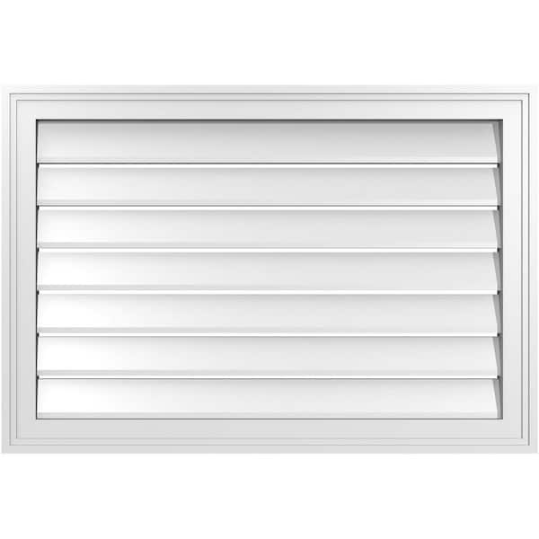 Ekena Millwork 32 in. x 22 in. Vertical Surface Mount PVC Gable Vent: Functional with Brickmould Frame