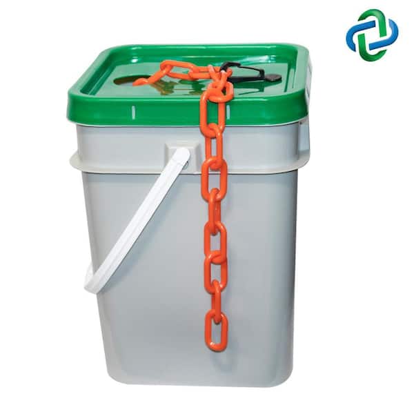 1.5 in. (#6,38 mm) x 300 ft. Traffic Orange Plastic Barrier Chain in a Pail