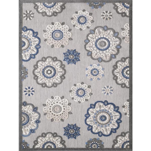 MILLERTON HOME Ava Gray 6 ft. x 9 ft. Bohemian Floral Indoor/Outdoor Area Rug
