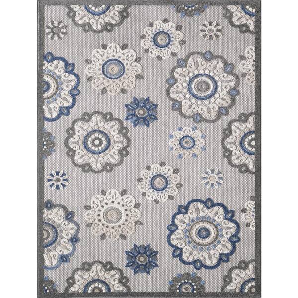 MILLERTON HOME Ava Gray 8 ft. x 10 ft. Bohemian Floral Indoor/Outdoor Area Rug