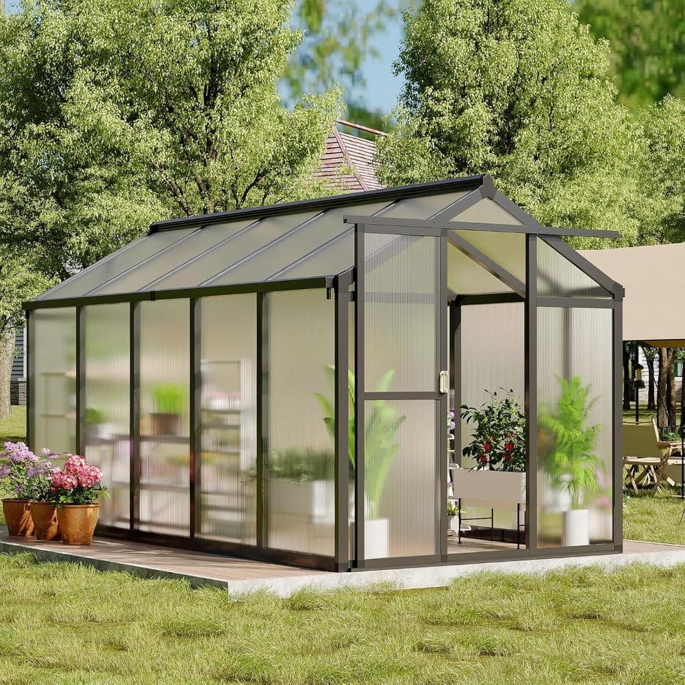 6x10 FT Aluminum Greenhouse w/Sliding Door, Polycarbonate Panels, Roof Vent, Dark Gray price history on PriceWatchPro
