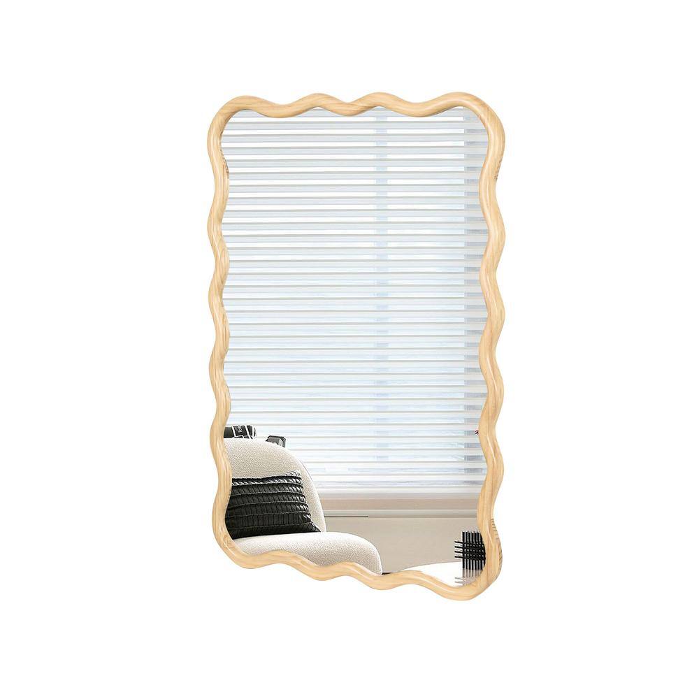 40 in. W x 28 in. H Solid Wood Wavy Rectangle Framed Wall Mount Bathroom Vanity Mirror in Natural Wood