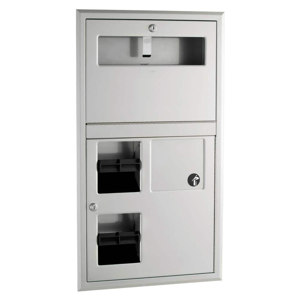 Bobrick B-357 - Partition-Mounted Seat Cover Dispenser Sanitary Napkin Disposal And Toilet Tissue Dispenser