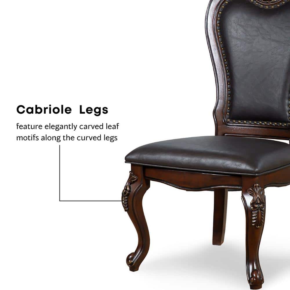 High Back Cherry Faux Leather Upholstered Side Chair