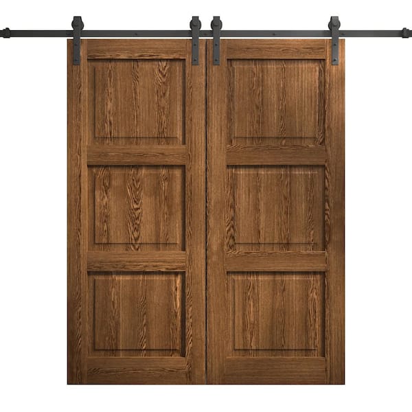 72 in. x 80 in. Cognac Oak Color Solid Wood Double Barn Door Slab With Hardware