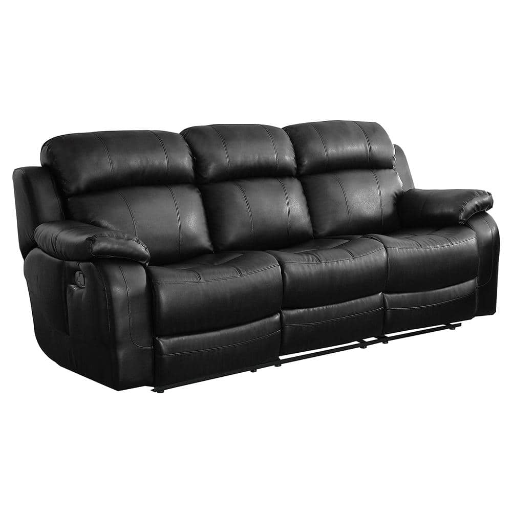 Black Faux Leather Reclining Sofa with Cup Holders and Pillow-top Arms