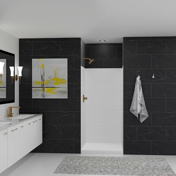 Transolid SaraMar 36 in. x 36 in. x 72 in. 3-Piece Easy Up Adhesive Alcove Shower Wall Surround in White