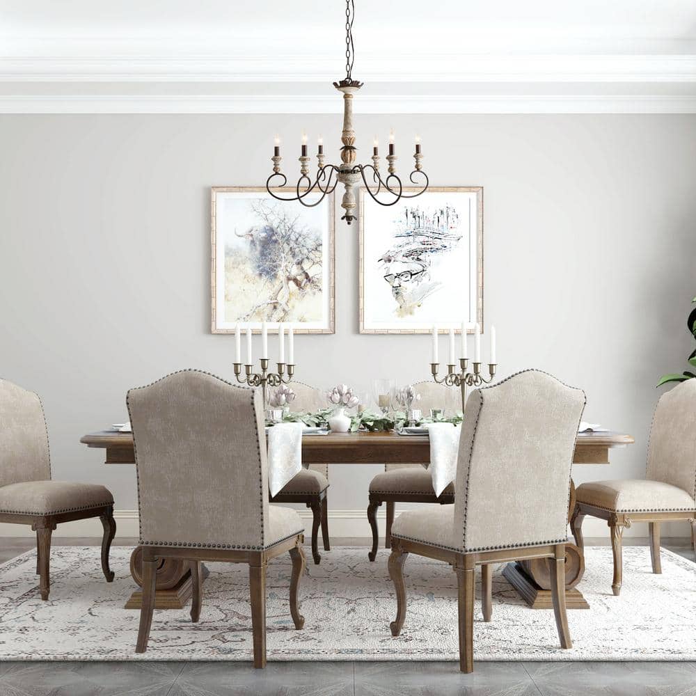 Rustic French Country 6-Light Distressed Wood Chandelier