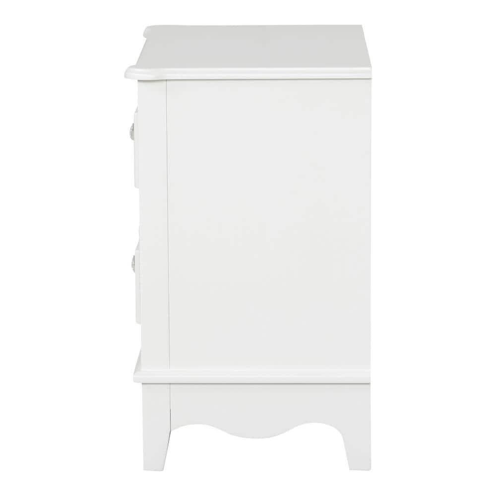 White Solid Wood 2-Drawer Nightstand with Acrylic Knobs
