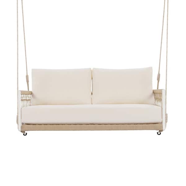 Sudzendf 1-Piece Wicker Patio Furniture Set, Woven Rope Outdoor Swing Sofa with Beige Cushions