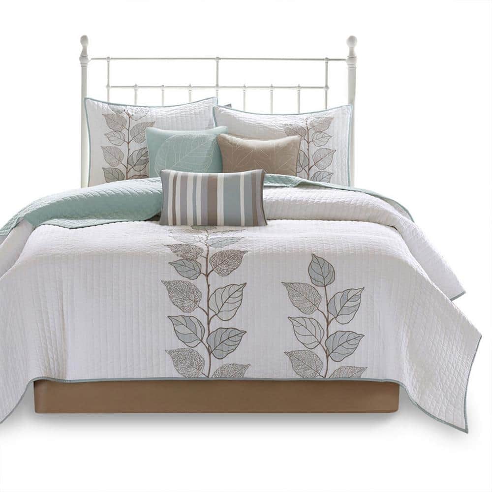 Organic Blue Microfiber Reversible King Quilt Set