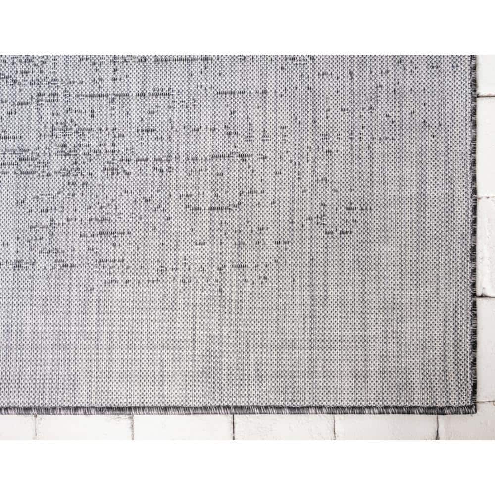 Charcoal Gray Abstract Synthetic 9' x 12' Washable Outdoor Rug