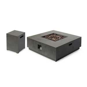 Wellington 15.25 in. x 19.75 in. Square Concrete Propane Fire Pit in Dark Grey with Tank Holder