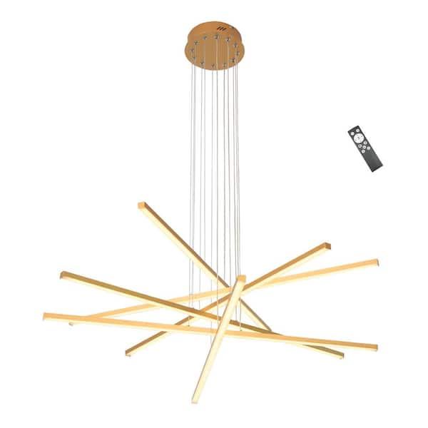 UMEILUCE 6-Light 90-Watt Integrated LED Gold Linear Hanging Chandelier for Living Room Staircase