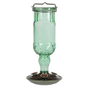 Green Antique Bottle Decorative Glass Hummingbird Feeder - 24 oz. Capacity