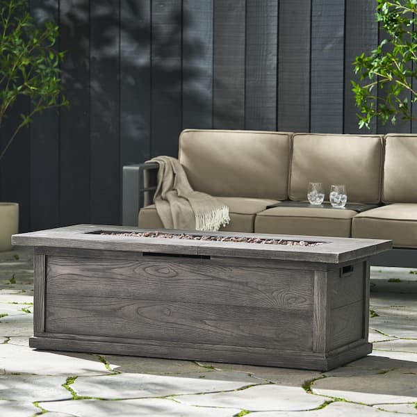 56 in. W 50,000 BTU Rectangular Wood-Like Finish Outdoor Propane Gas Fire Pit Table