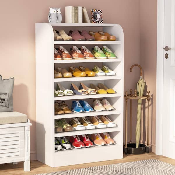 47 in. H 21-Pair White Wood Shoe Rack, Freestanding 7-Tier Shoe Storage Organizer