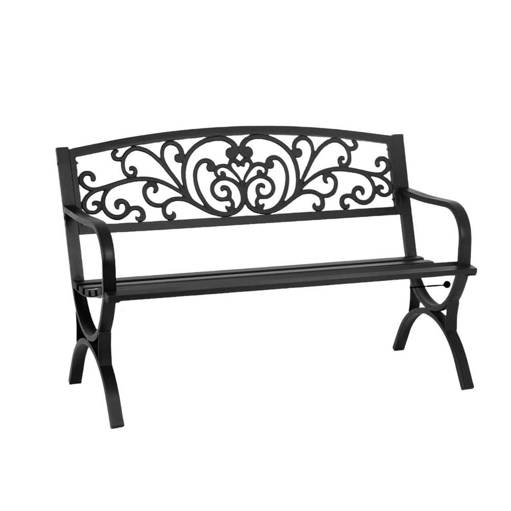 50 in. Black Metal Outdoor Loveseat Bench with Floral Design Backrest price history on PriceWatchPro