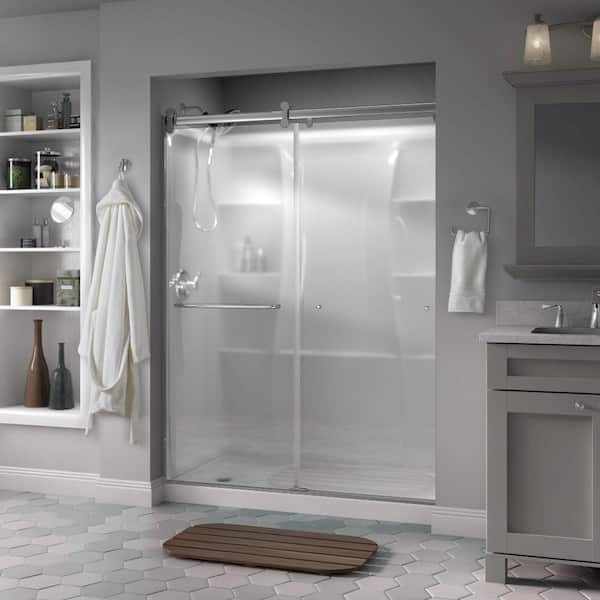 Delta Simplicity Contemporary 50-1/8 to 58-1/2 in. W in. x 71 in. H Frameless Sliding Shower Door, Chrome, Frosted Glass