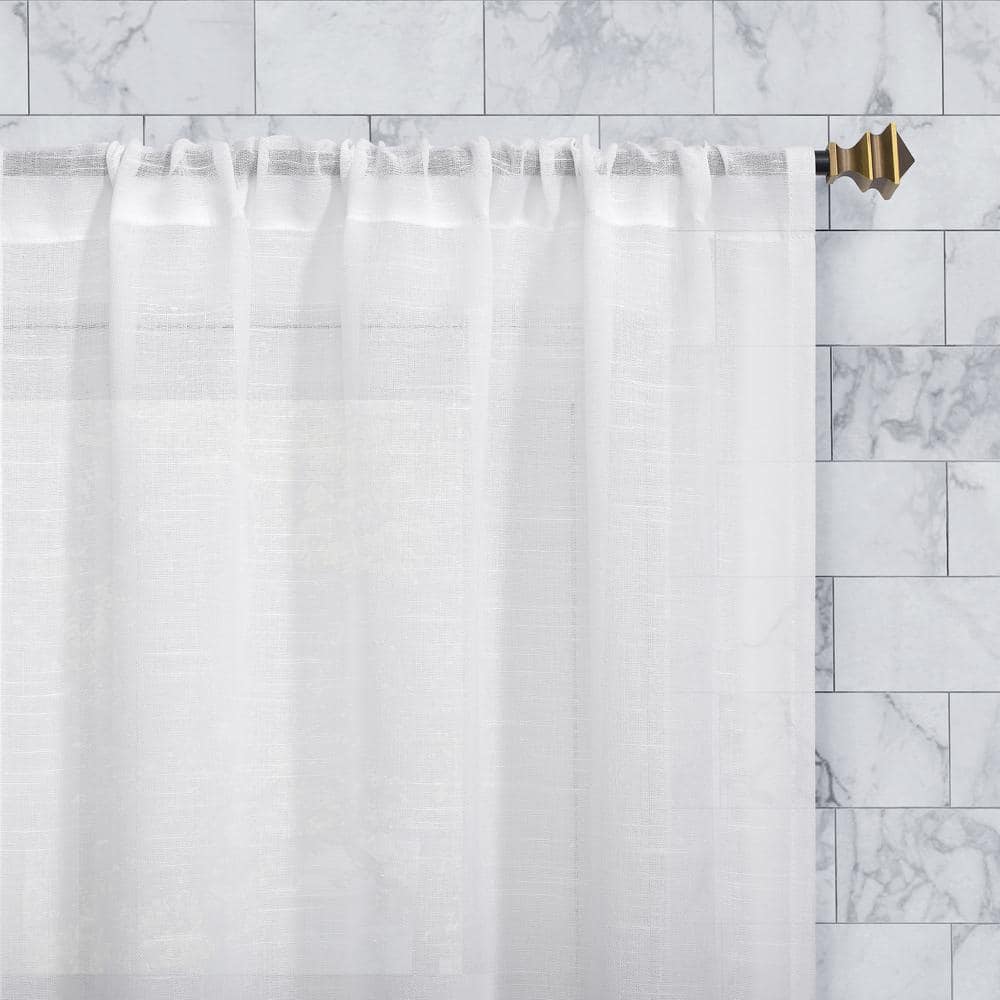 White Linen Blend Light-Filtering Rod Pocket Cafe Curtains