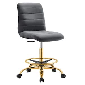 Ripple Armless Performance Velvet Adjustable Height Drafting Chair in Gold Gray