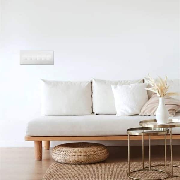 adorne 6 Gang Decorator/Rocker Wall Plate with Microban, Gloss White on White (1-Pack)