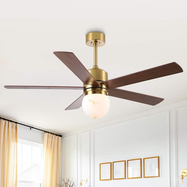 52 in. Indoor Gold Downrod Mount Ceiling Fan with Integrated LED Light and Remote Control Included