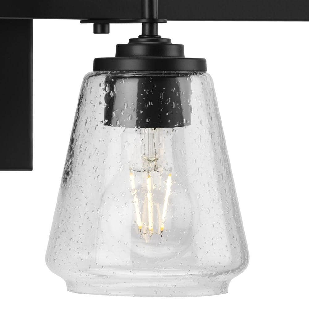 Martenne 32" Matte Black and Seeded Glass 4-Light Vanity Fixture