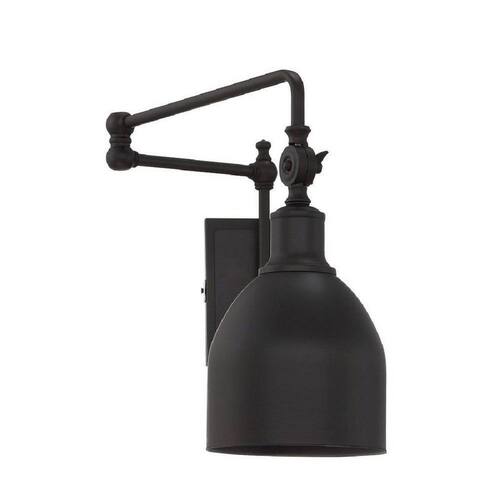 Meridian 6 in. W x 13.63 in. H 1-Light Oil Rubbed Bronze Wall Sconce with Adjustable Arm and Vintage Metal Shade Home