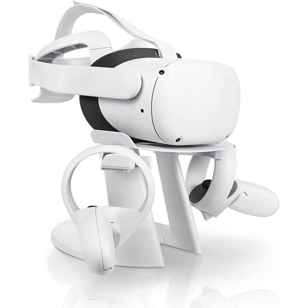 Wasserstein VR Headset Stand Controllers Holder Gaming Accessories for Oculus Quest, Quest 2, and Rift S (White)