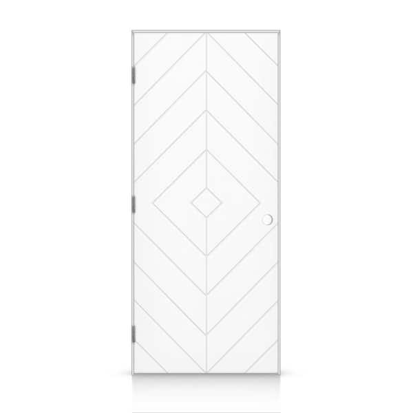 CALHOME 34 in. x 80 in. Diamond Right-Handed Hollow-Core White Painted Smooth Composite Single Prehung Interior Door