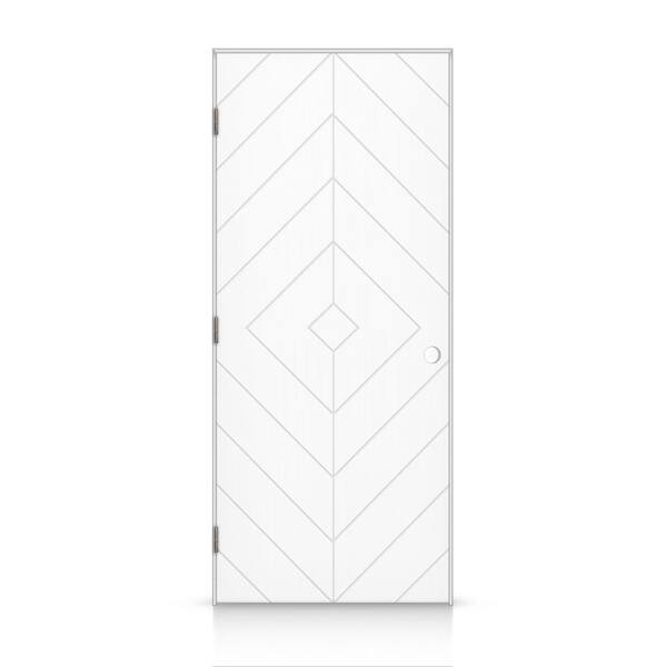 CALHOME 38 in. x 84 in. Diamond Right-Handed Hollow-Core White Painted Smooth Composite Single Prehung Interior Door