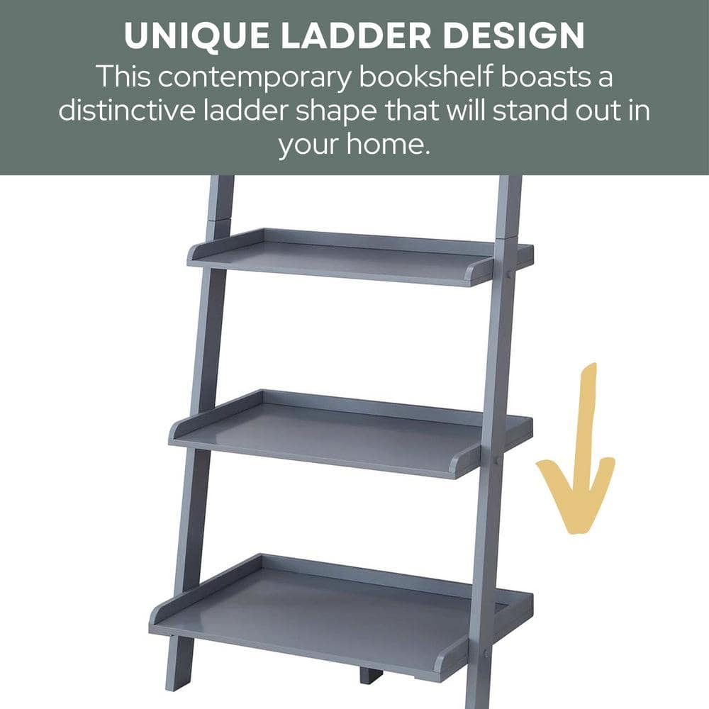 Heritage Gray Solid Wood 5-Tier Ladder Bookshelf